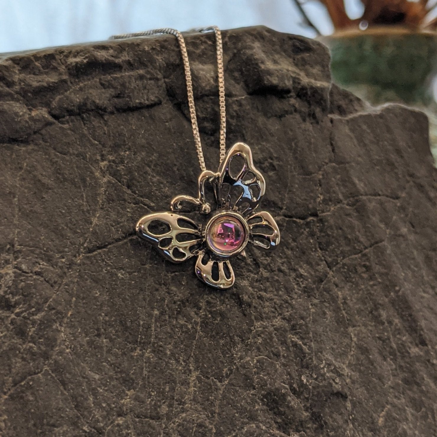 Butterfly Sterling Silver Necklace by Leightworks GJ-NKL-0028 (Pink)