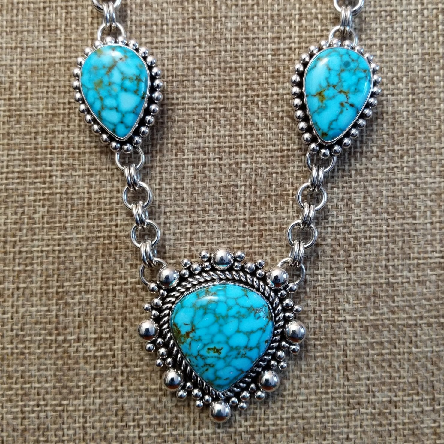 Kingman Turquoise Necklace & Earrings Set by Artie Yellowhorse GJ-JWS-0002