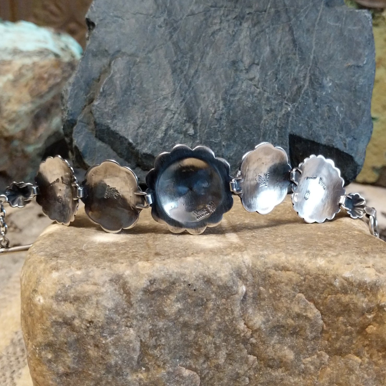 Stamped Silver Turquoise & Orange Spiny Oyster Shell Bracelet by Raymond Coriz GJ-BRC-0100