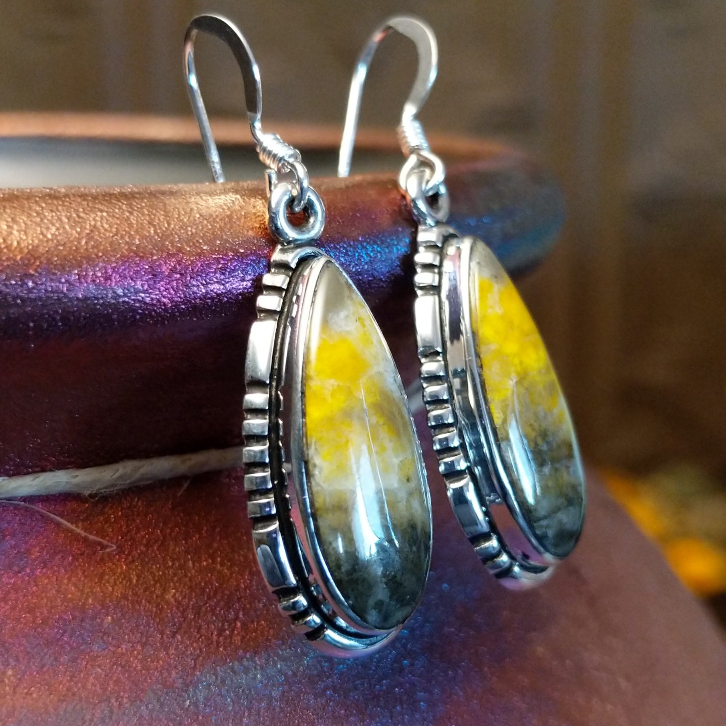 Navajo Made Bumblebee Jasper Earrings GJ-ERN-0084