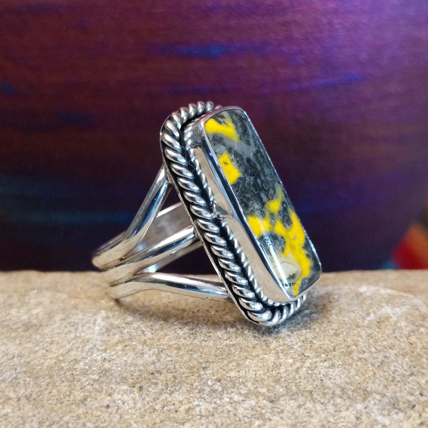 Bumblebee Jasper Rectangle Ring by Terry Wood GJ-RNG-0105 Size 8.25