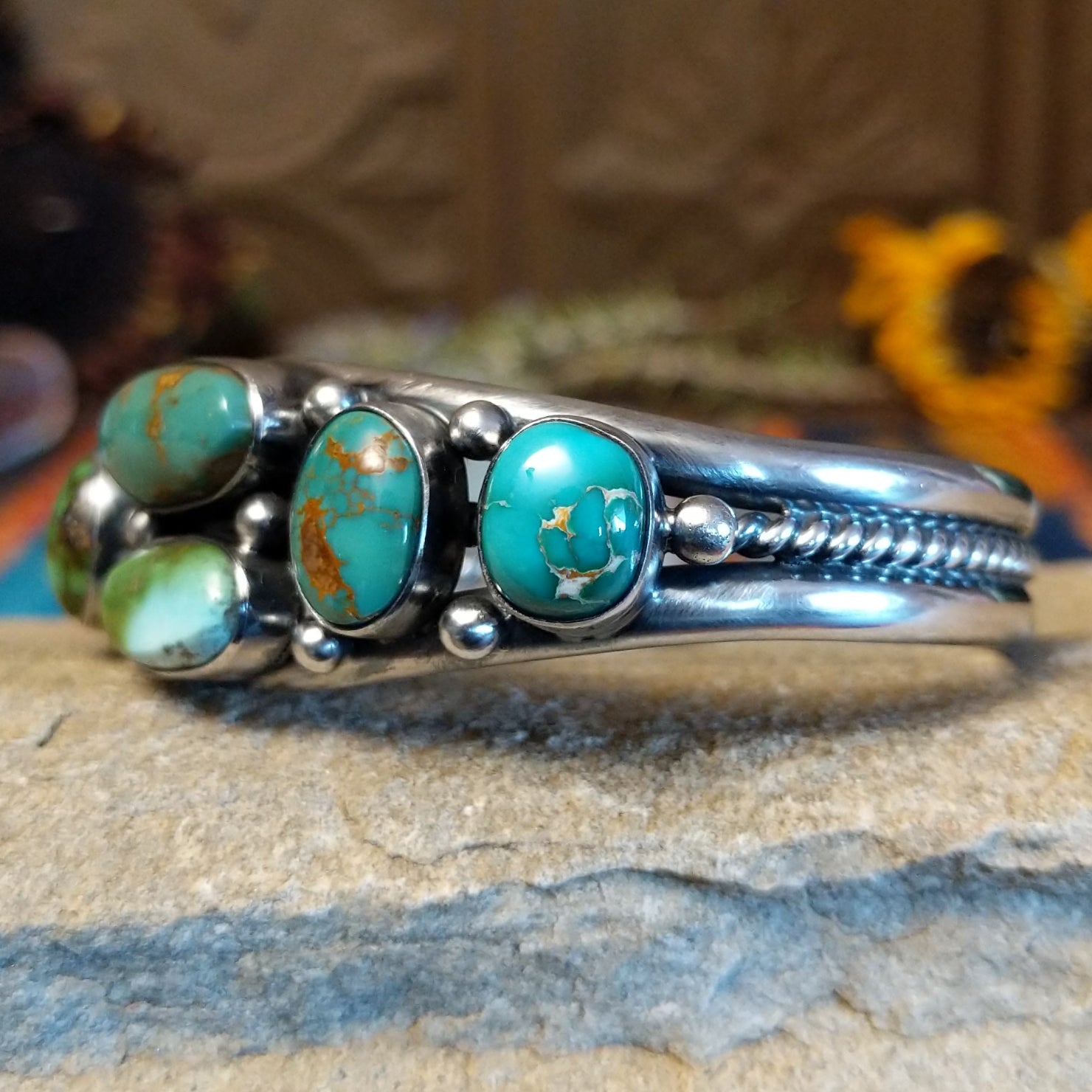 Navajo Made Royston Turquoise Cuff by M.P. SWSG-BRC-0048