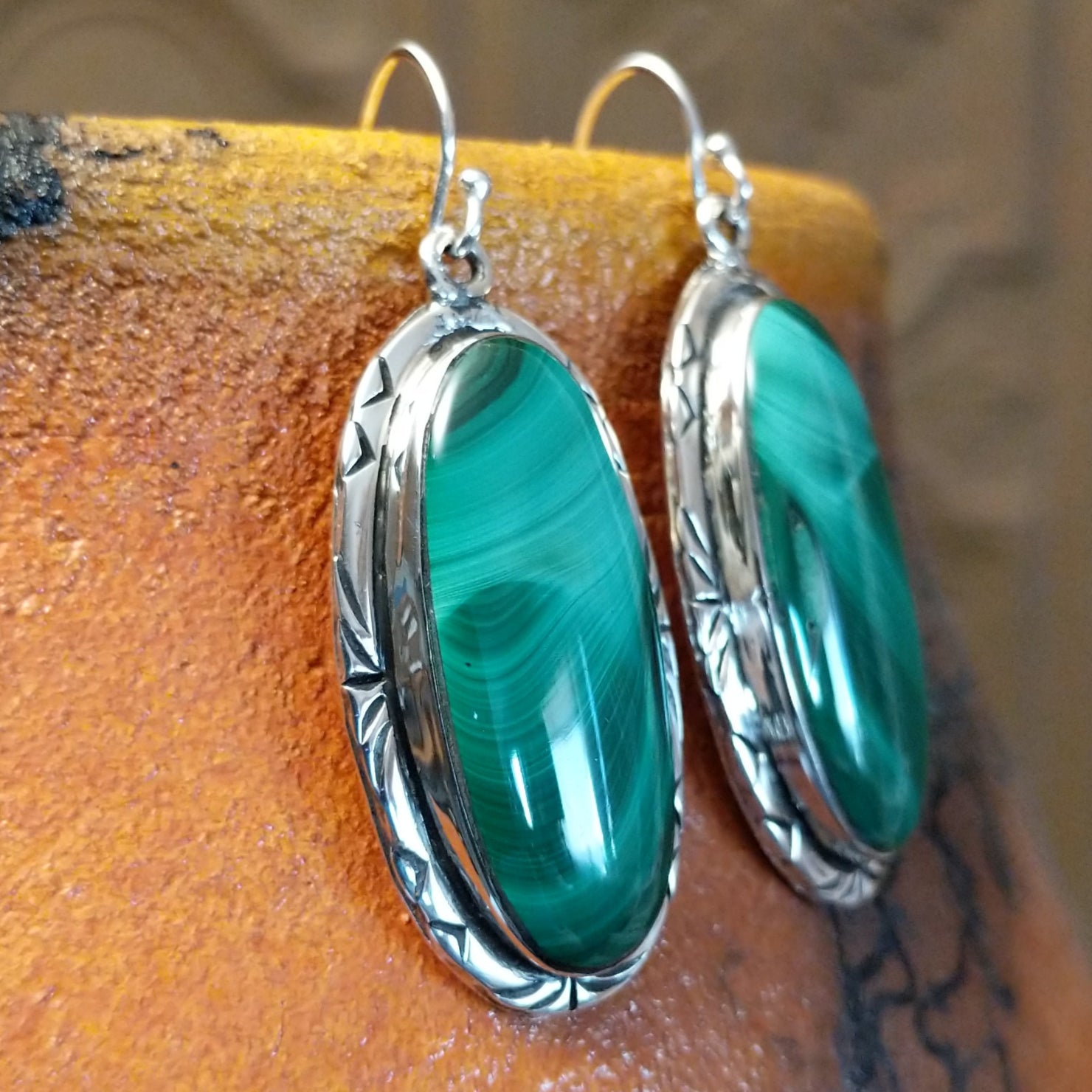Large Malachite Oval Earrings by Terry Wood SWSG-ERN-0048