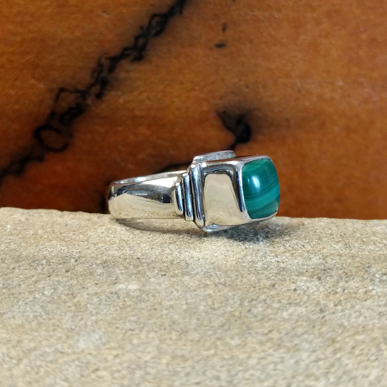 Navajo Made Square Malachite Ring by D.C. SWSG-RNG-0048 Size 6