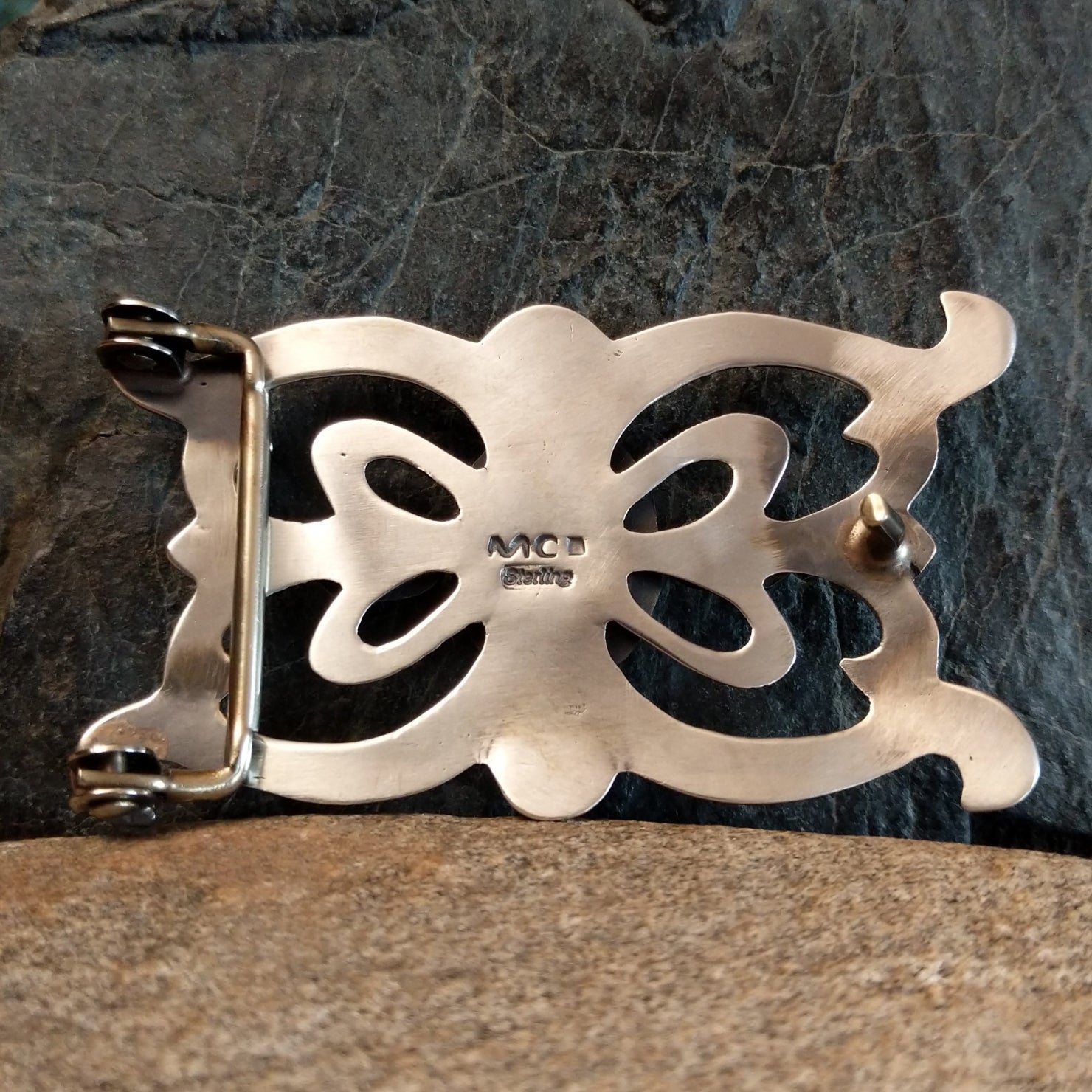 Turquoise Stamped Sandcast Buckle by Martha Cayatineto SWSG-BKL-0002