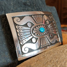 Turquoise Etched Buckle by Vernon Begay SWSG-BKL-0004