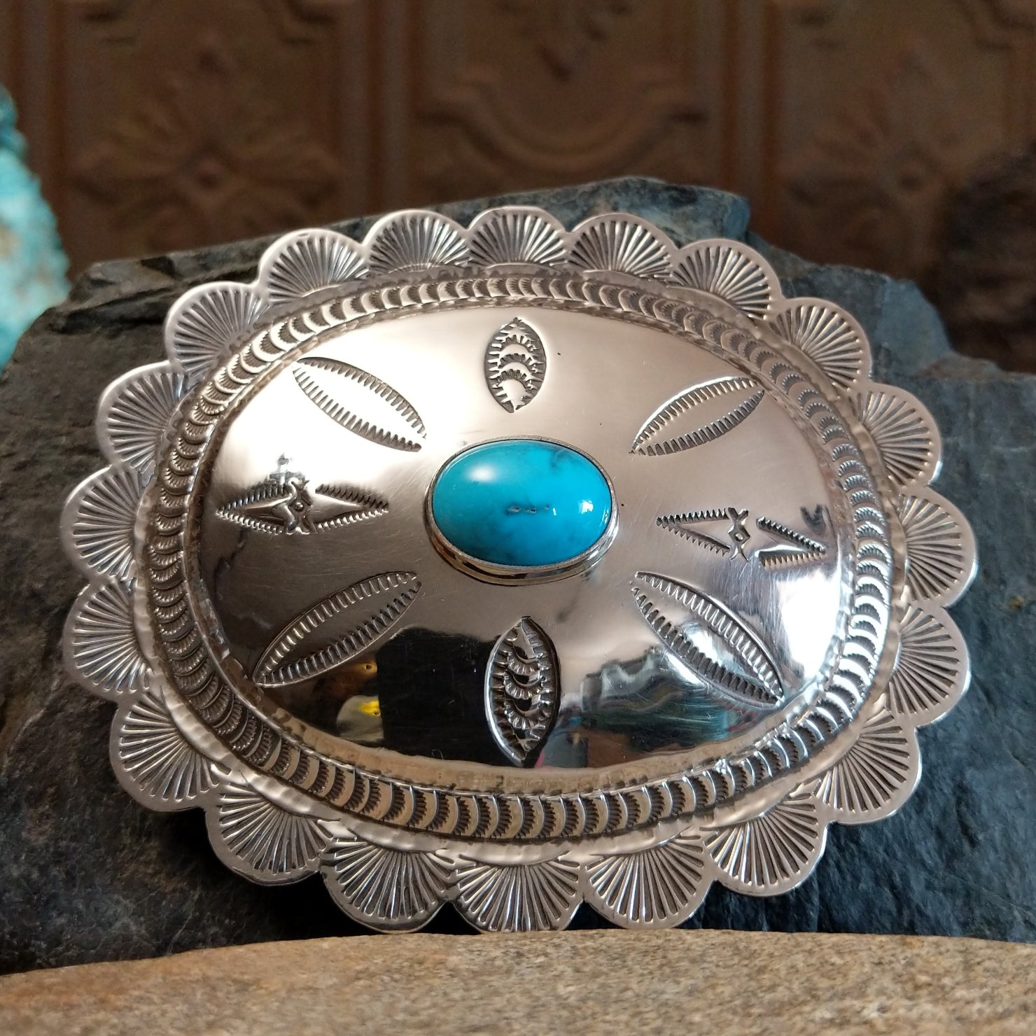 Large Stamped Turquoise Buckle by Bernyse Chavez SWSG-BKL-0006