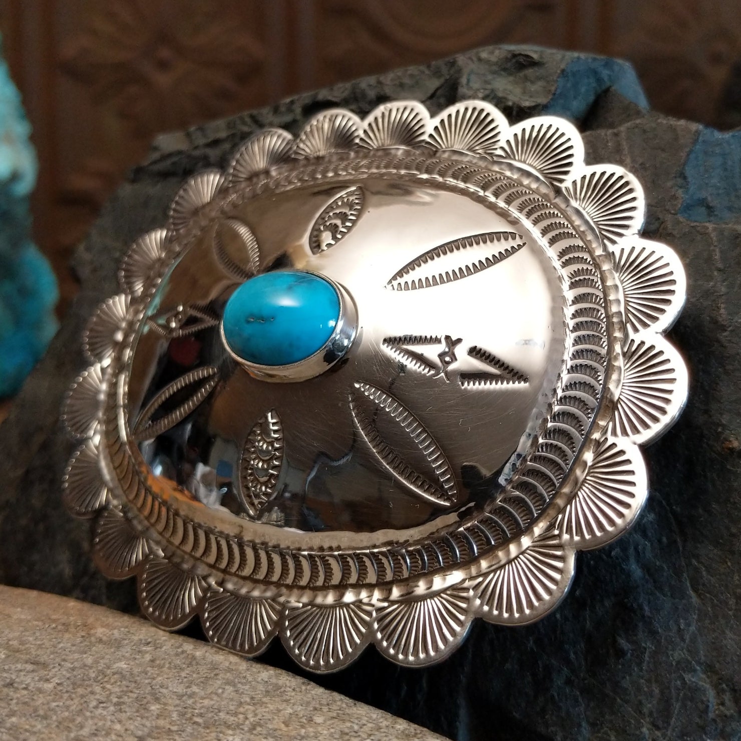 Large Stamped Turquoise Buckle by Bernyse Chavez SWSG-BKL-0006