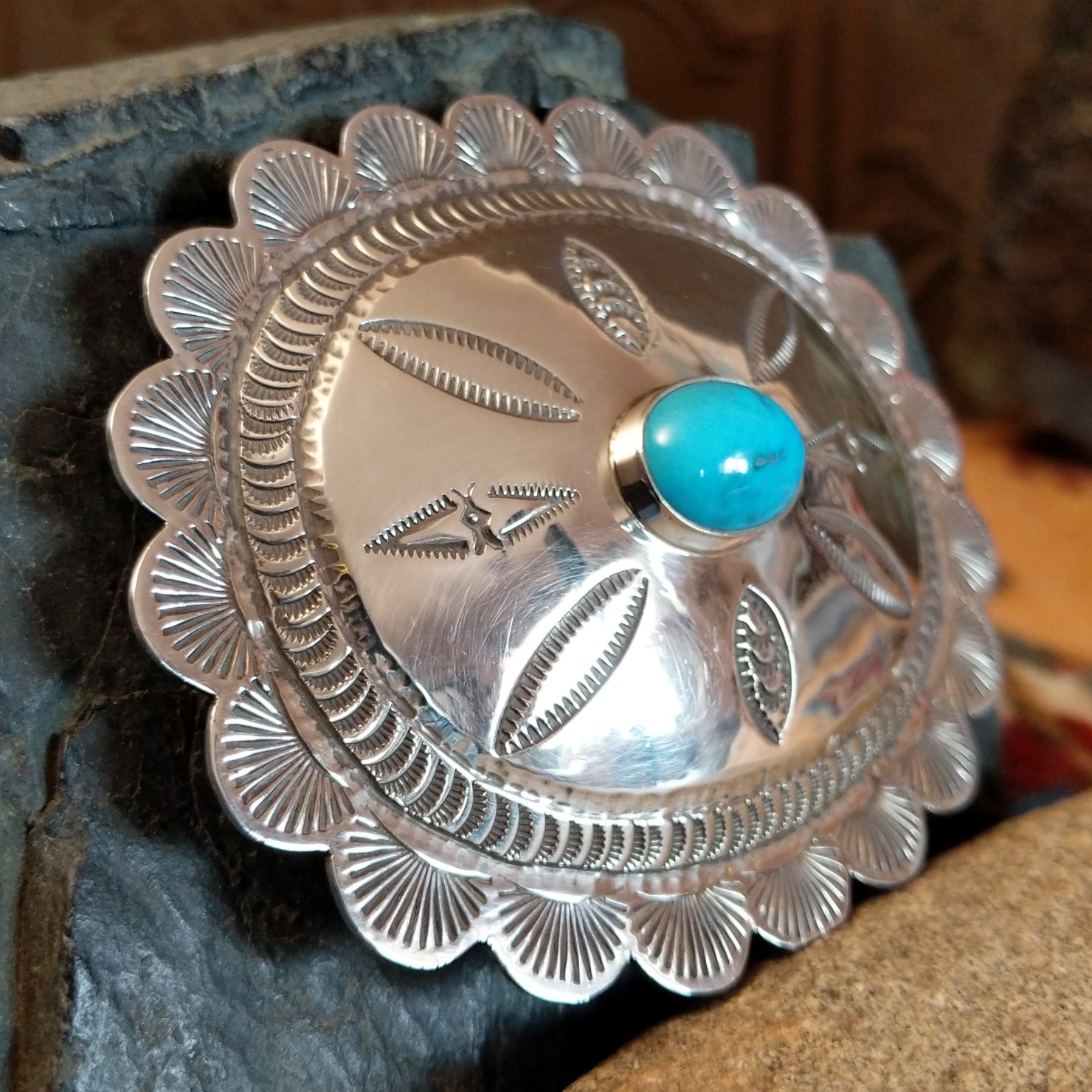 Large Stamped Turquoise Buckle by Bernyse Chavez SWSG-BKL-0006