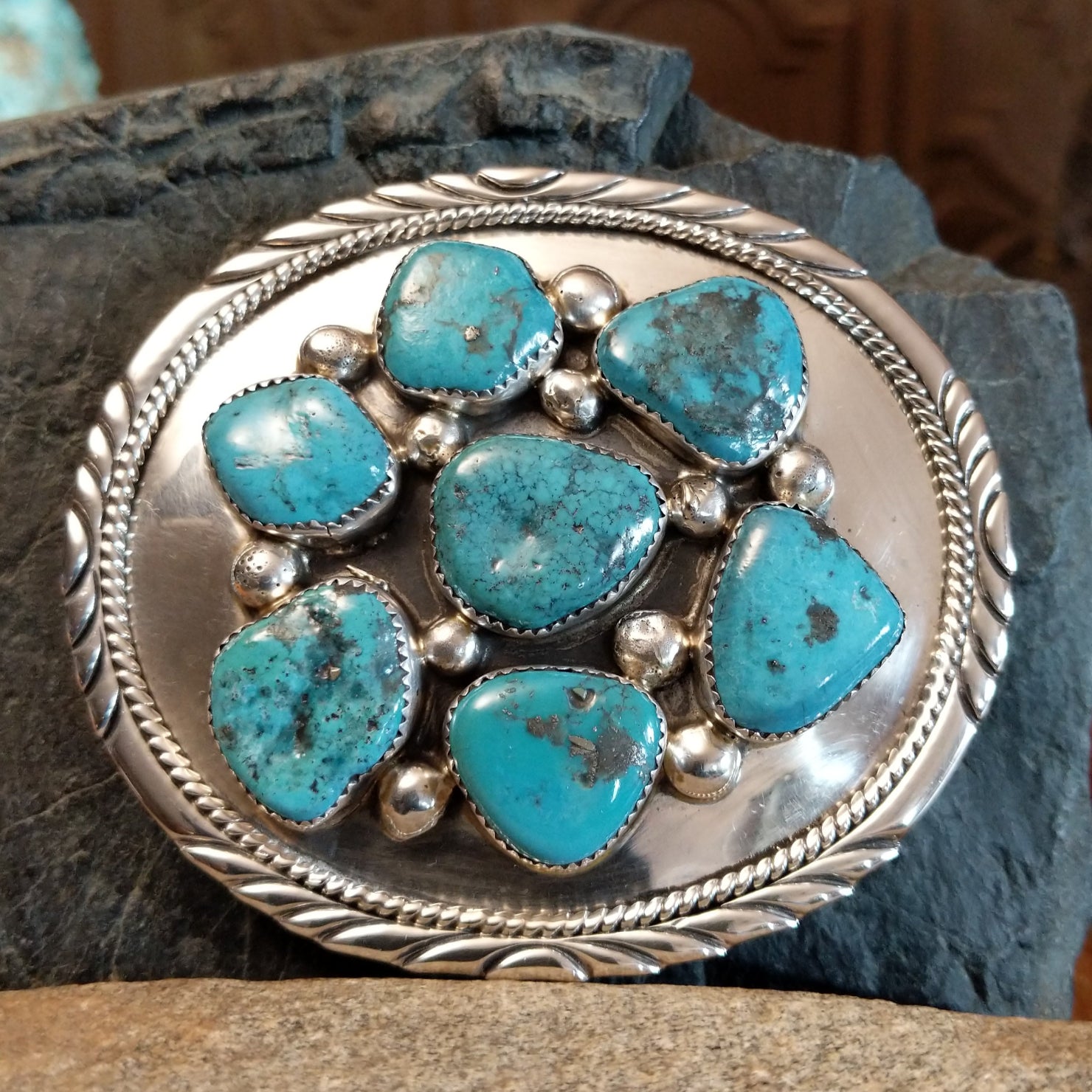 Kingman Turquoise Buckle by Charlene & Robert Little SWSG-BKL-0008
