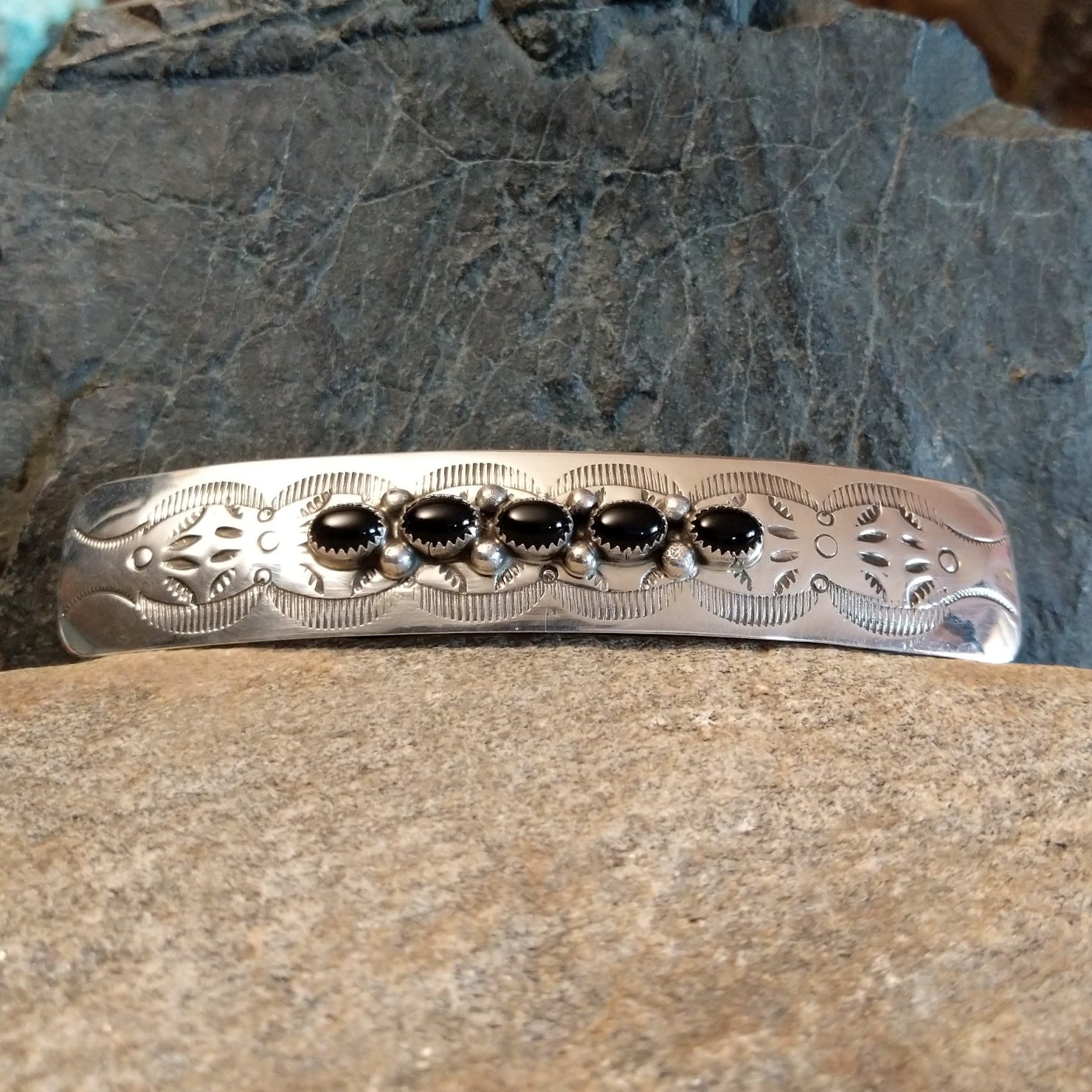 Navajo Made Black Onyx Barrette GJ-BRT-0001