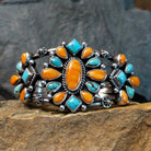 Turquoise & Orange Spiny Oyster Shell Cuff by Terry Wood GJ-BRC-0003