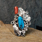 Turquoise and Coral Ring by Harry B. Yazzie GJ-RNG-0015 Size 6.75