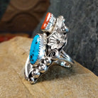 Turquoise and Coral Ring by Harry B. Yazzie GJ-RNG-0015 Size 6.75