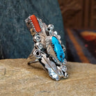 Turquoise and Coral Ring by Harry B. Yazzie GJ-RNG-0015 Size 6.75