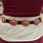 Red Spiny Oyster Shell Concho Leather Belt by Thomas Nez GJ-BLT-0004