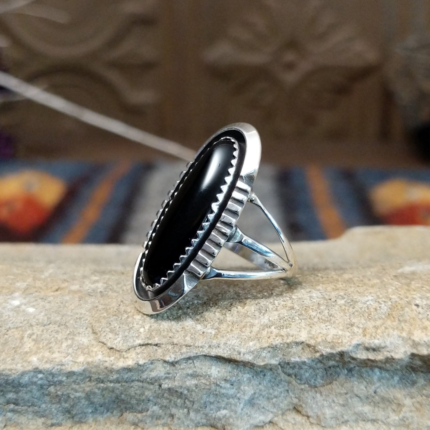 Navajo Made Black Onyx Shadowbox Ring SWSG-RNG-0057 Size 5.5