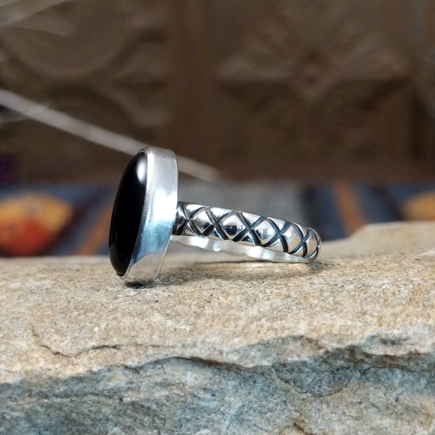 Black Onyx Oval Ring by Raymond Coriz SWSG-RNG-0058 Size 6.5