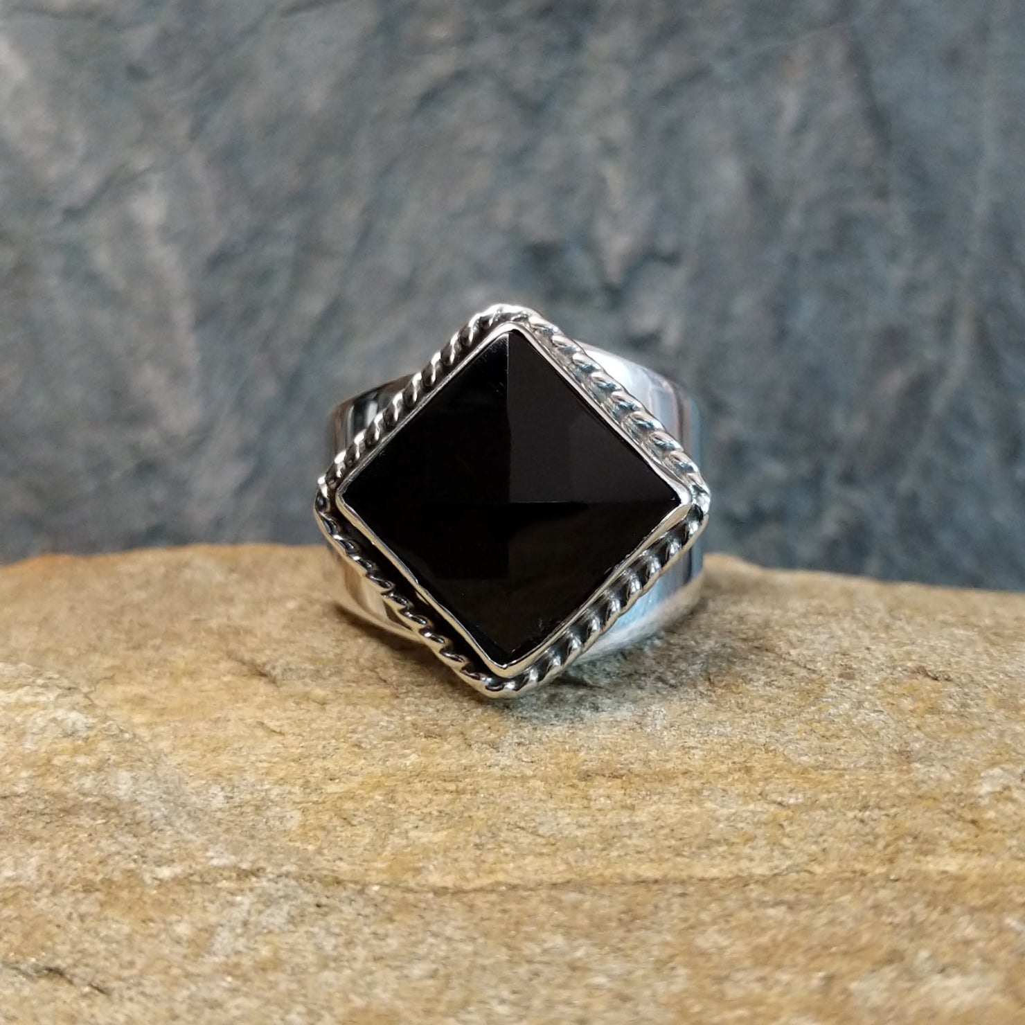 Faceted Black Onyx Ring by Juan Willie SWSG-RNG-0063 Size 8.5