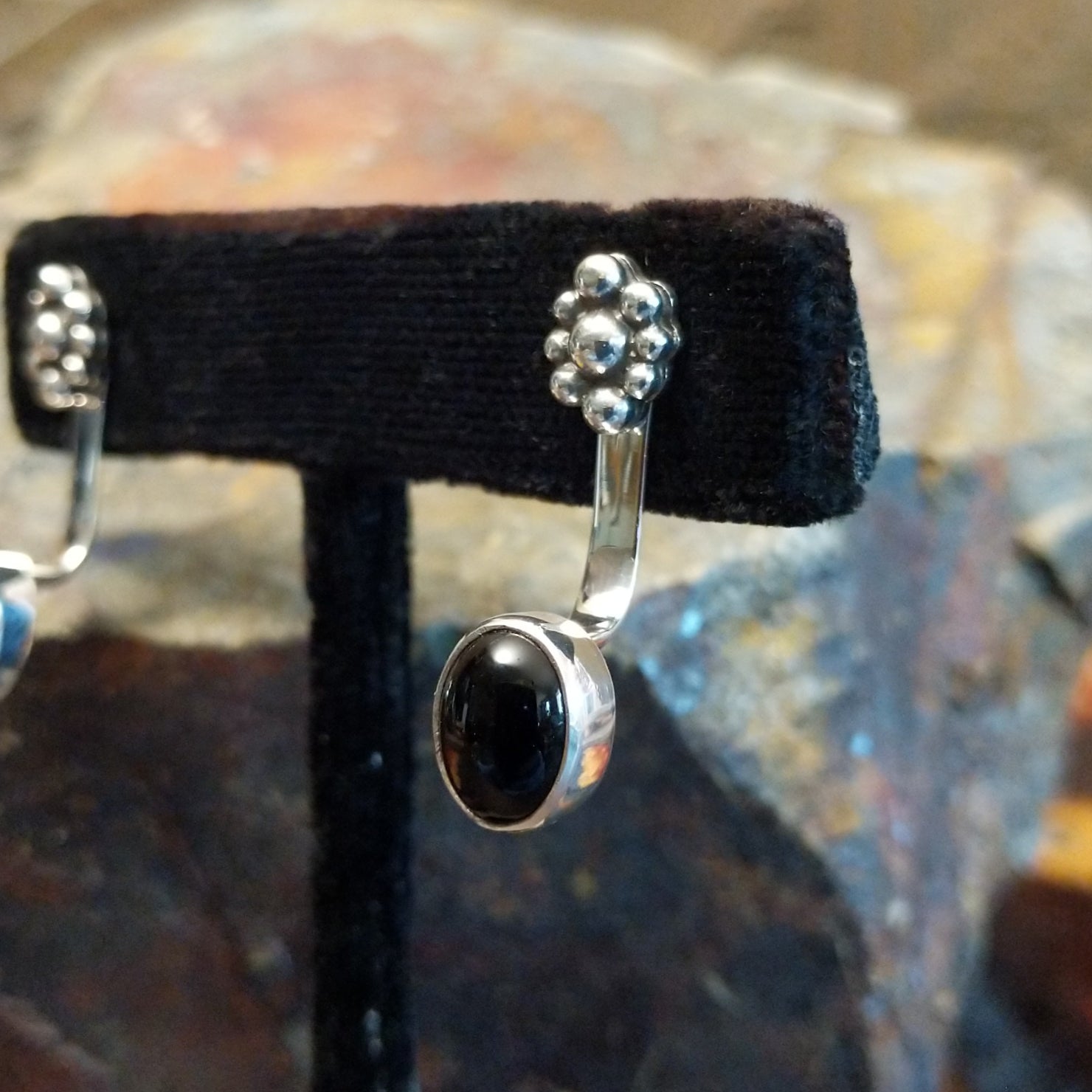 Navajo Made Black Onyx Adjustable Earrings by T. GJ-ERN-0087