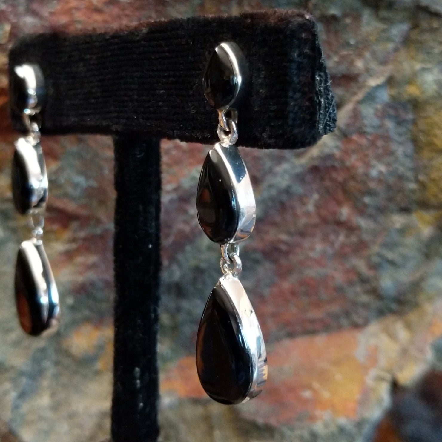 Black Onyx Teardrop Cascade Earrings by Erma Arviso GJ-ERN-0092