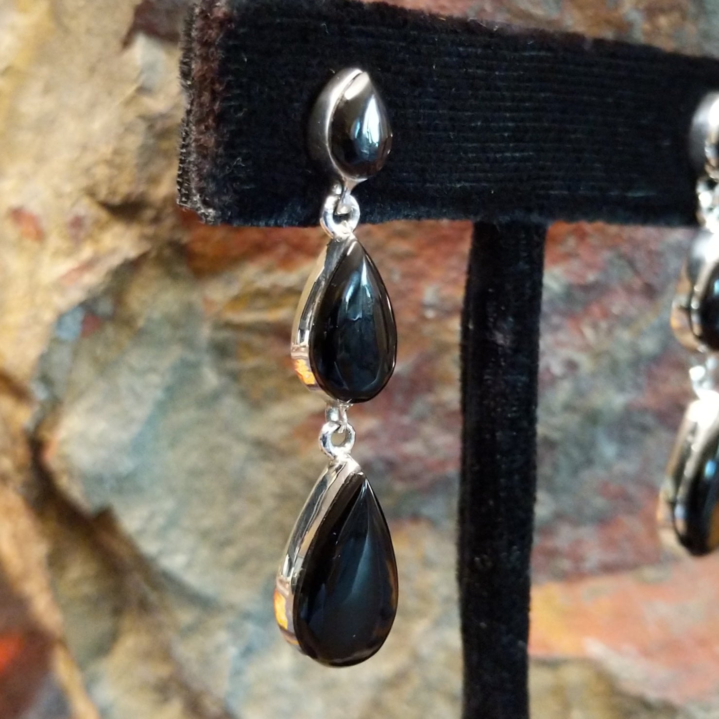 Black Onyx Teardrop Cascade Earrings by Erma Arviso GJ-ERN-0092