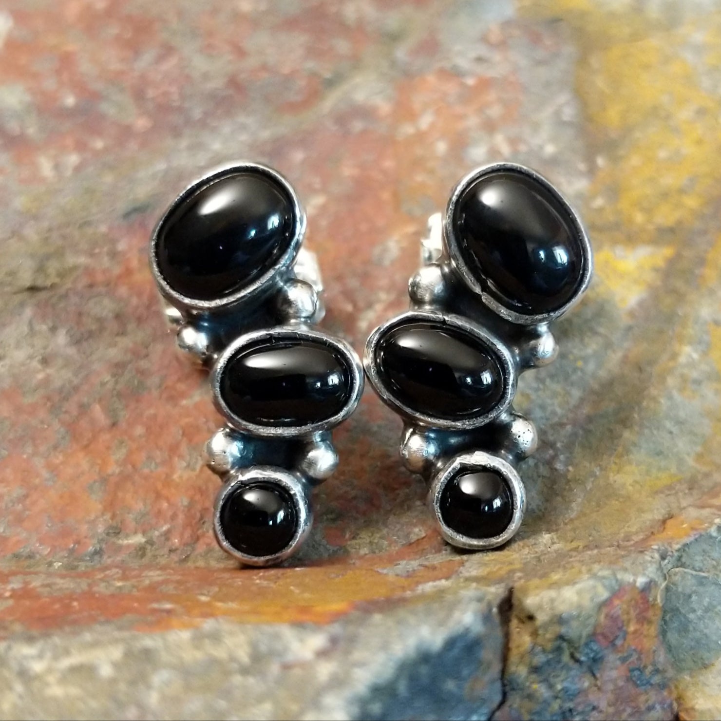 Black Onyx Trio Earrings by Geraldine James GJ-ERN-0094