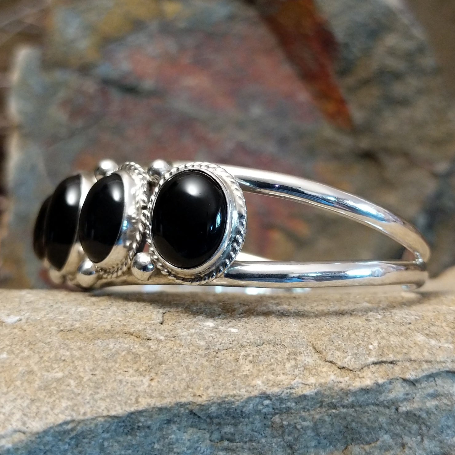 Navajo Made Black Onyx Quintet Cuff SWSG-BRC-0050