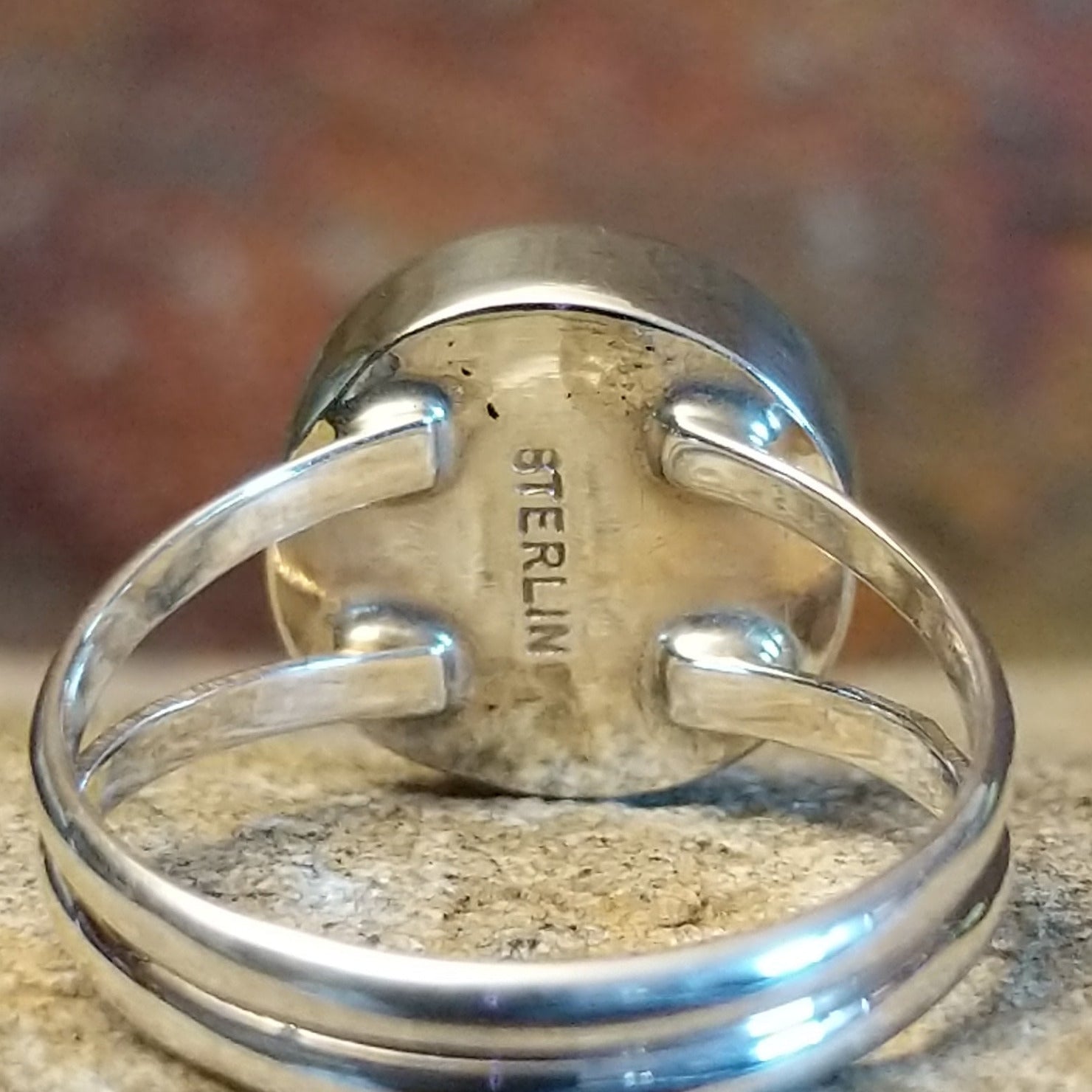 Underside of ring showing Sterling Silver stamp.