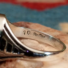 Navajo sterling silver ring with an oval Wild Horse stone featuring natural white and brown patterns in a classic Southwestern design.  Artisan and silver stamp.