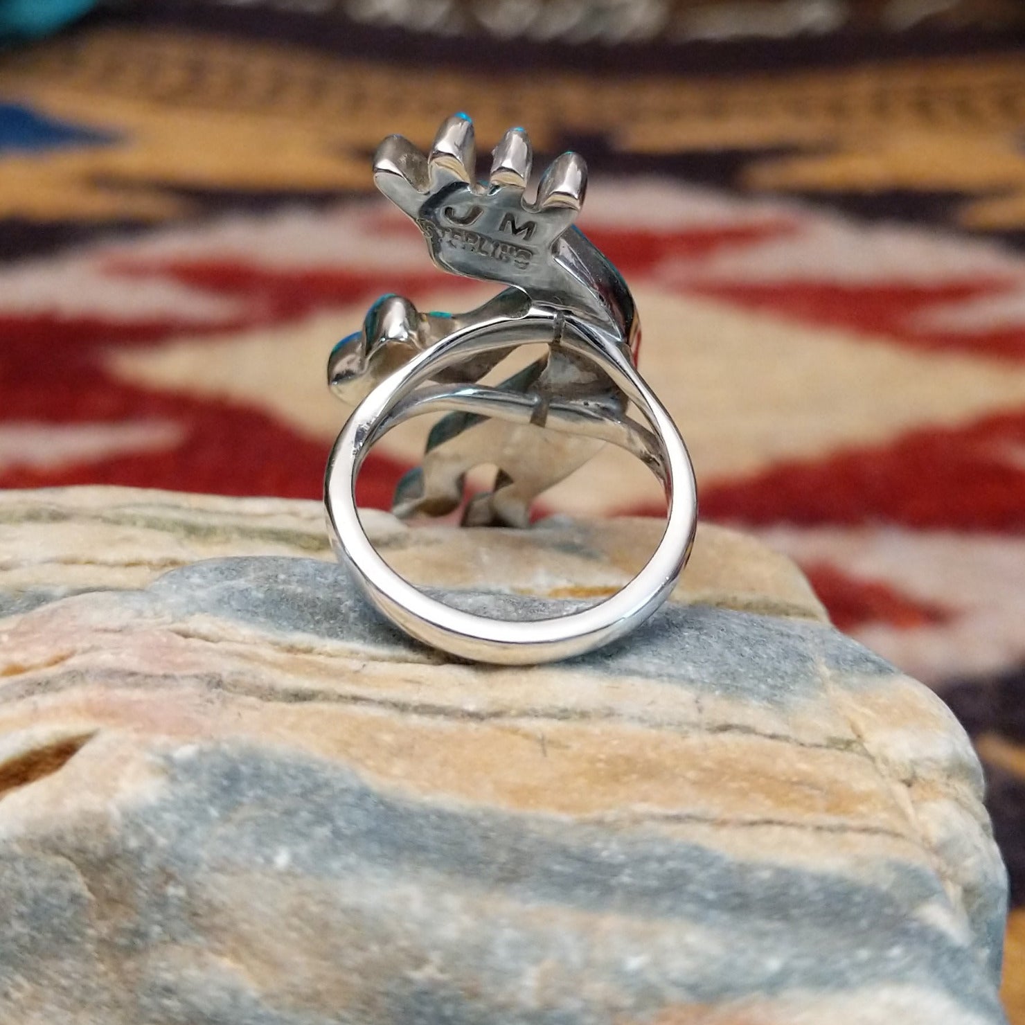 Blue Manmade Opal Kokopelli Ring by James Mason GJ-RNG-0475 Size 5