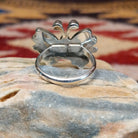 Handcrafted Zuni sterling silver butterfly ring featuring colorful multistone inlay work in a traditional Southwestern Native American design.  Underside view.