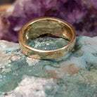 Navajo multistone mosaic inlay ring in 14K yellow gold, featuring a colorful arrangement of individually fitted stones set within a polished gold band.  Underside view.