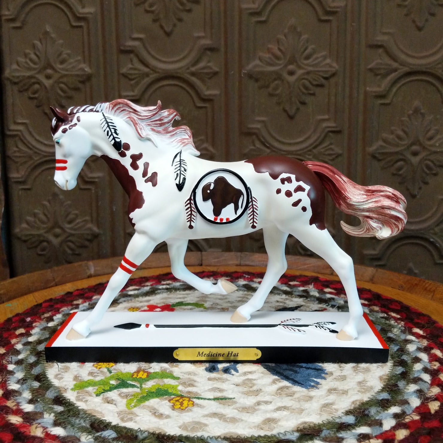 "Medicine Hat" collectible pony by The Trail of Painted Ponies, featuring intricate hand-painted designs, vibrant colors, and traditional Western-inspired artwork.