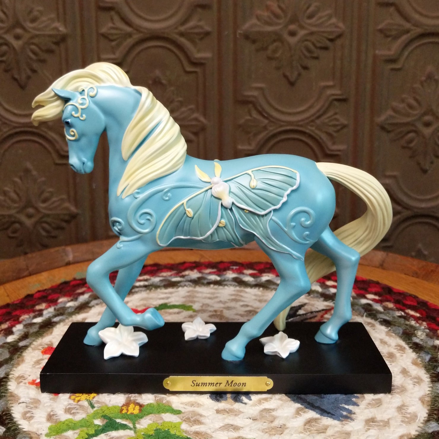 "Summer Moon" collectible pony by The Trail of Painted Ponies, featuring detailed hand-painted artwork, moon-inspired design elements, and rich vibrant colors.