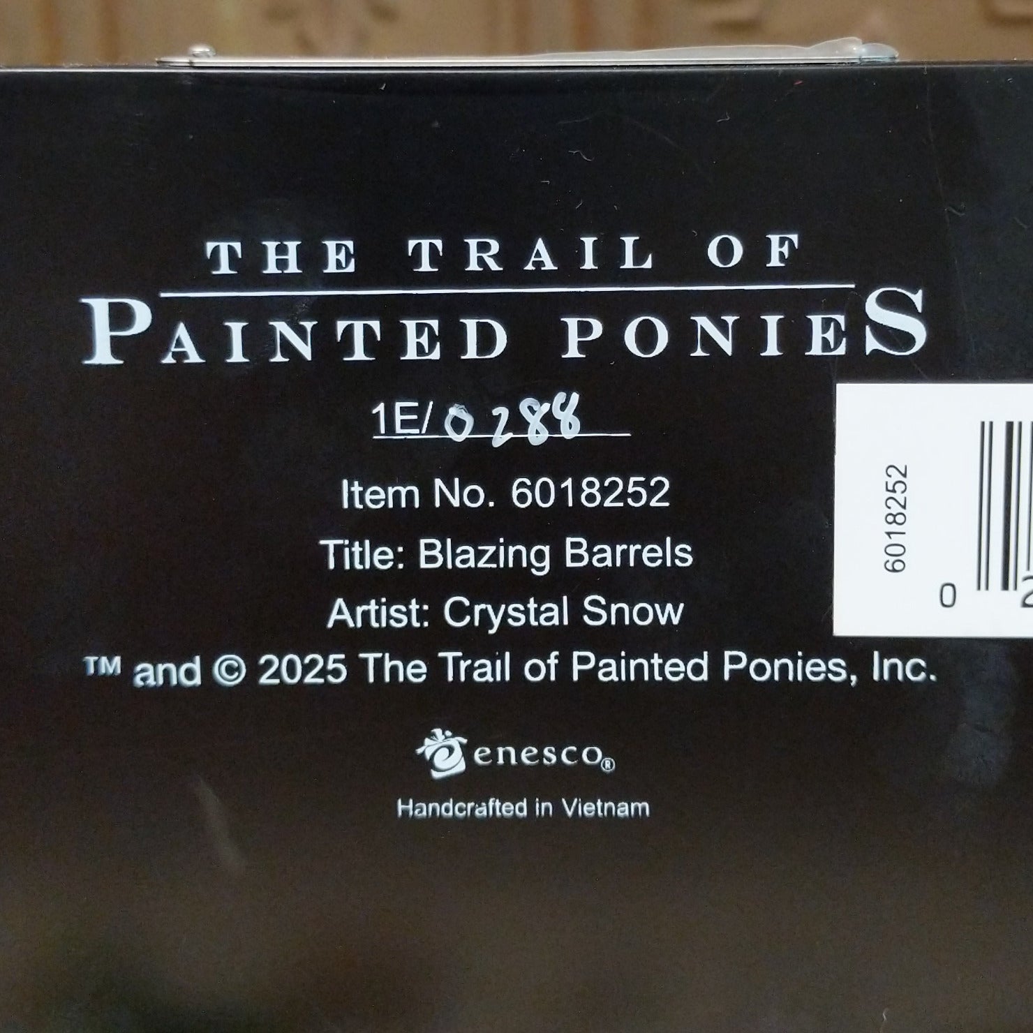 "Blazing Barrels" collectible pony by The Trail of Painted Ponies, featuring detailed hand-painted rodeo-inspired artwork, bold Western designs, and vibrant colors.  Production number.