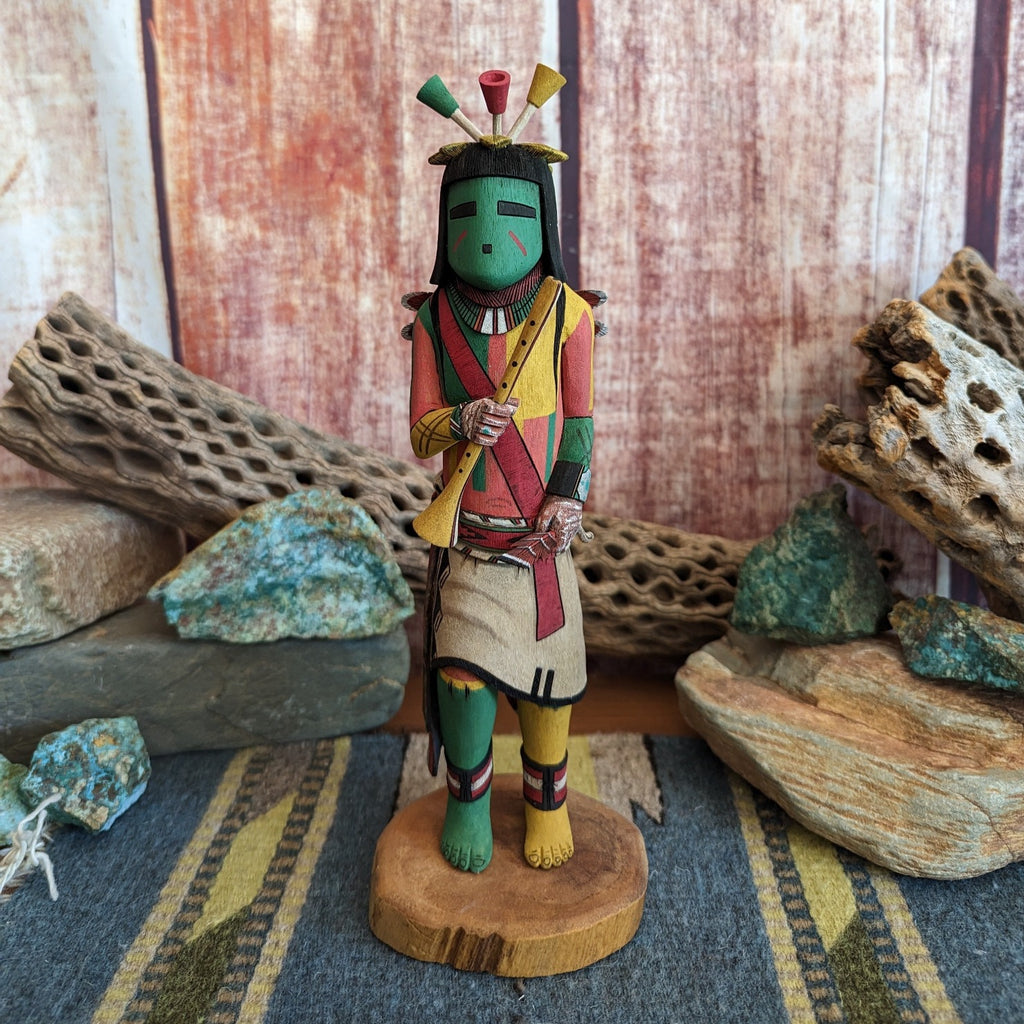 Hopi Carved Katsina Flute Doll by Harold Nevayaktewa Front View