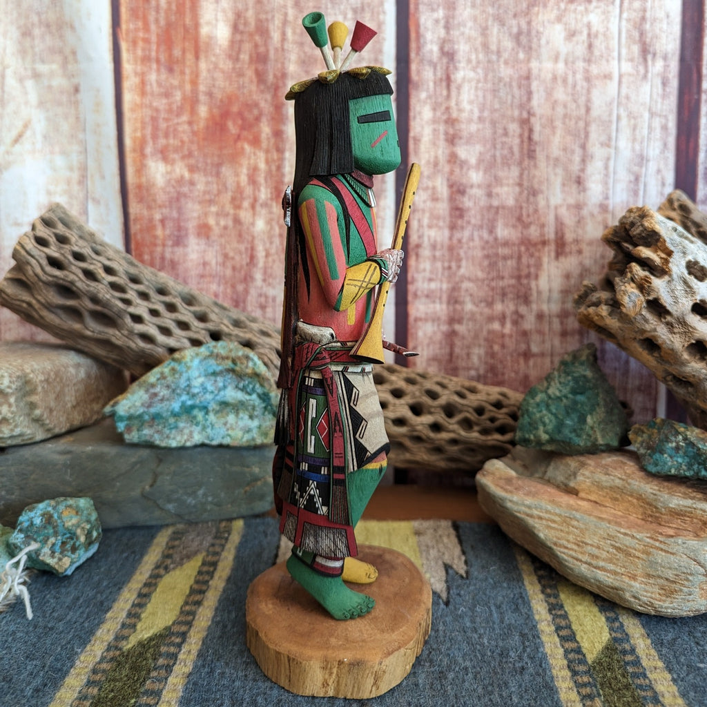 Hopi Carved Katsina Flute Doll by Harold Nevayaktewa Side View