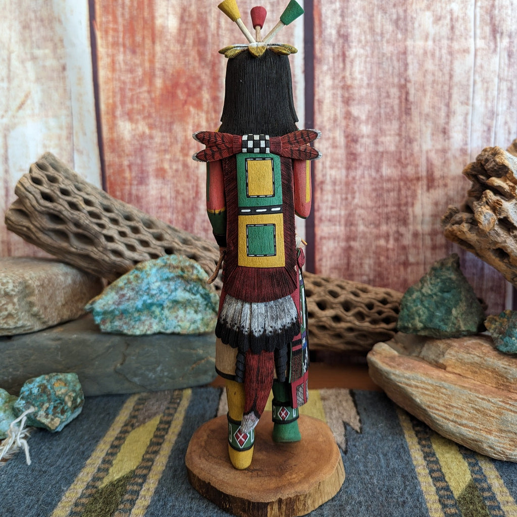 Hopi Carved Katsina Flute Doll by Harold Nevayaktewa Back View
