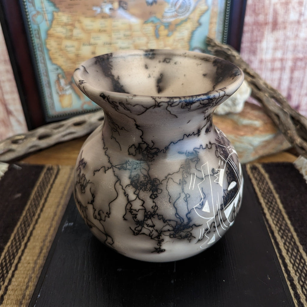 Navajo Made Horsehair Ceramic Vase Side View