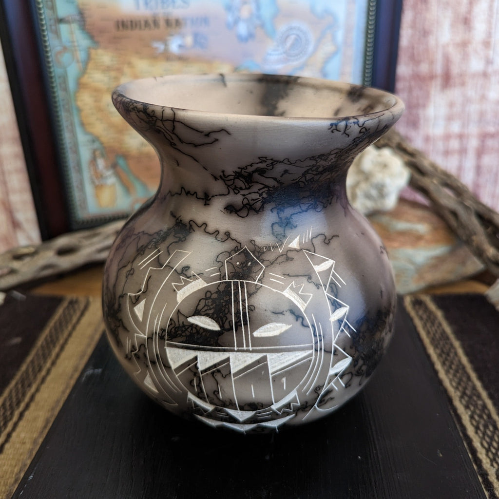 Navajo Made Horsehair Ceramic Vase Front VIew