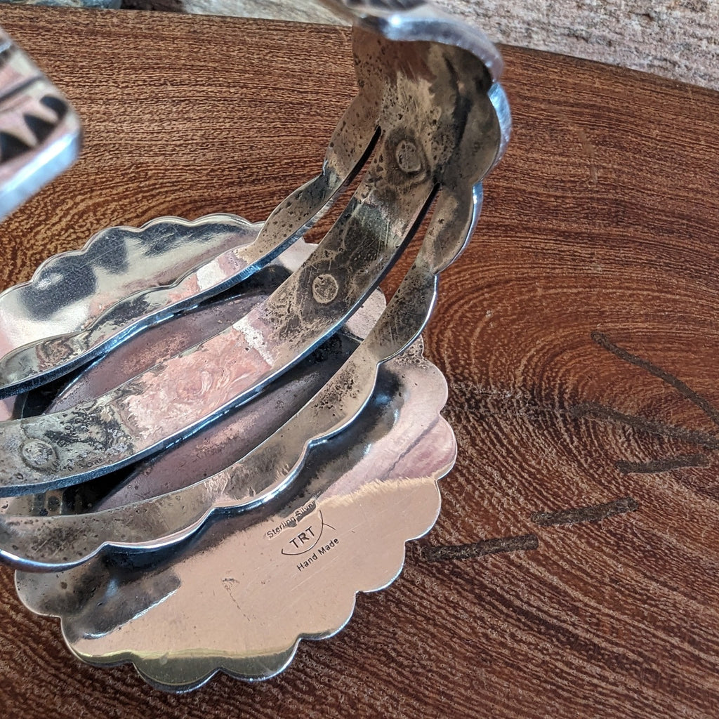 Navajo Handmade Sterling Silver & Turquoise Flower Cuff Bracelet GJ-BRC-0026