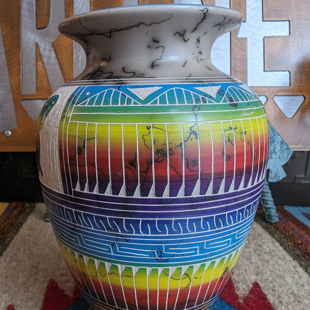 Rainbow Butterfly Horsehair Vase by Artist Hilda Whitegoat