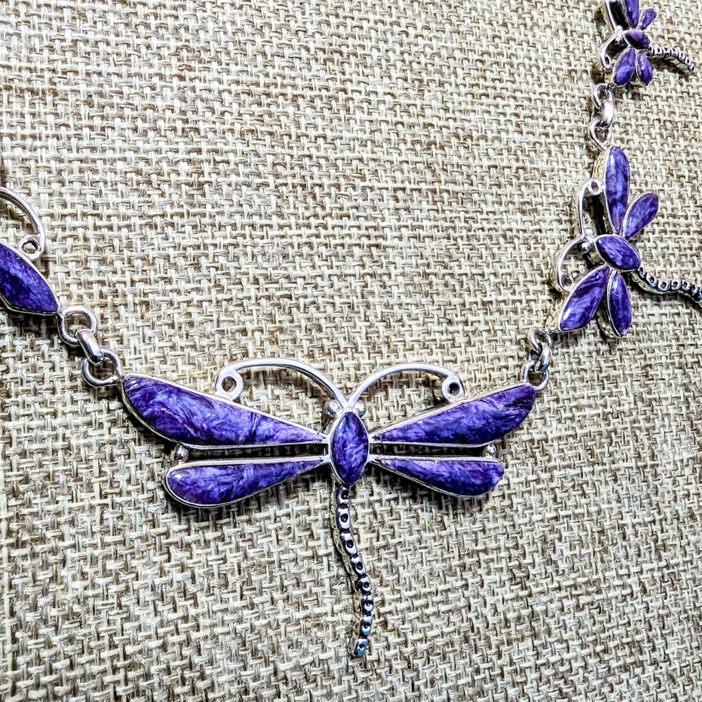 Navajo Made Charoite Sterling Silver Dragonfly Necklace Set GJ-JWS-0012