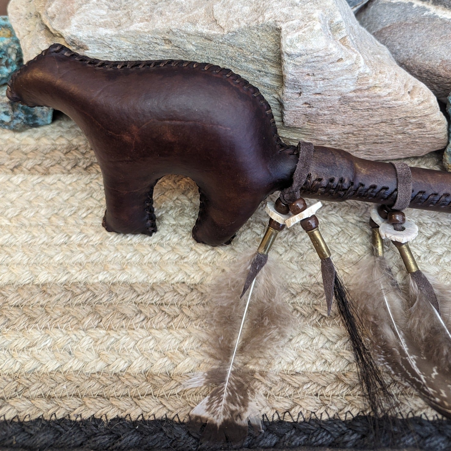 Leather Bear Dance Rattle by Larry Cly MZSWT-0145
