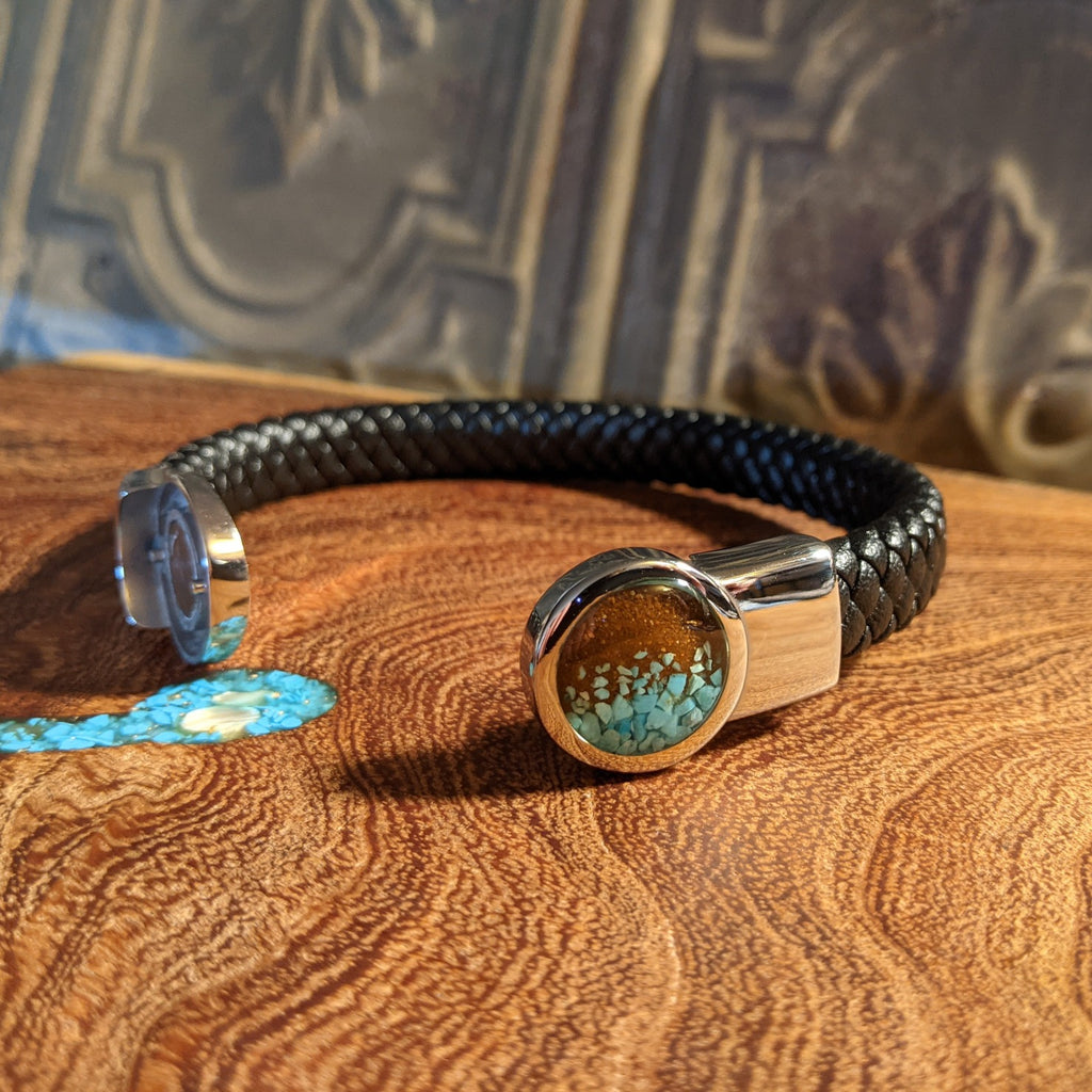 Arizona Sand & Turquoise Sterling Silver Leather Bracelet by Dune Jewelry GJ-BRC-0034