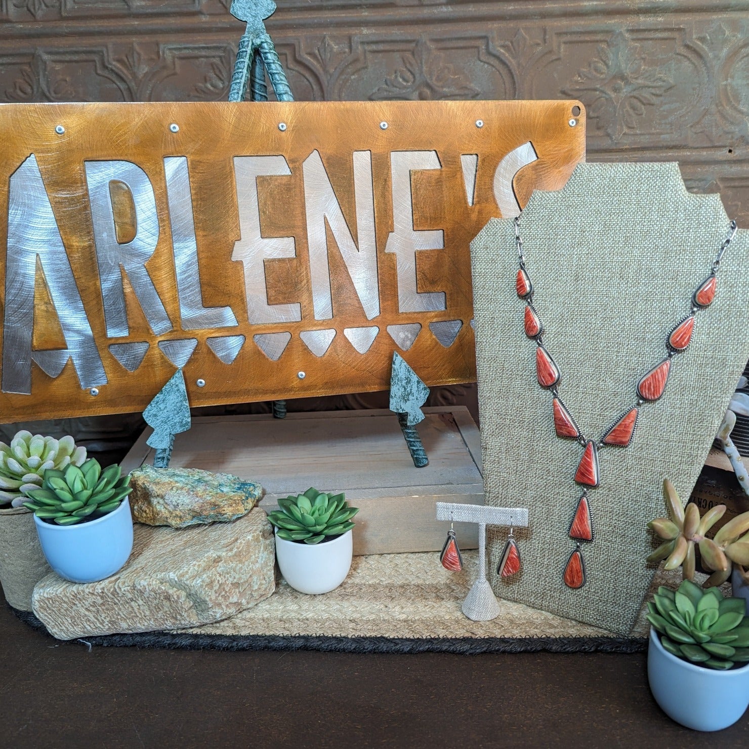Navajo Made Spiny Oyster Necklace & Earrings Set Set by Augustine Largo GJ-JWS-0013