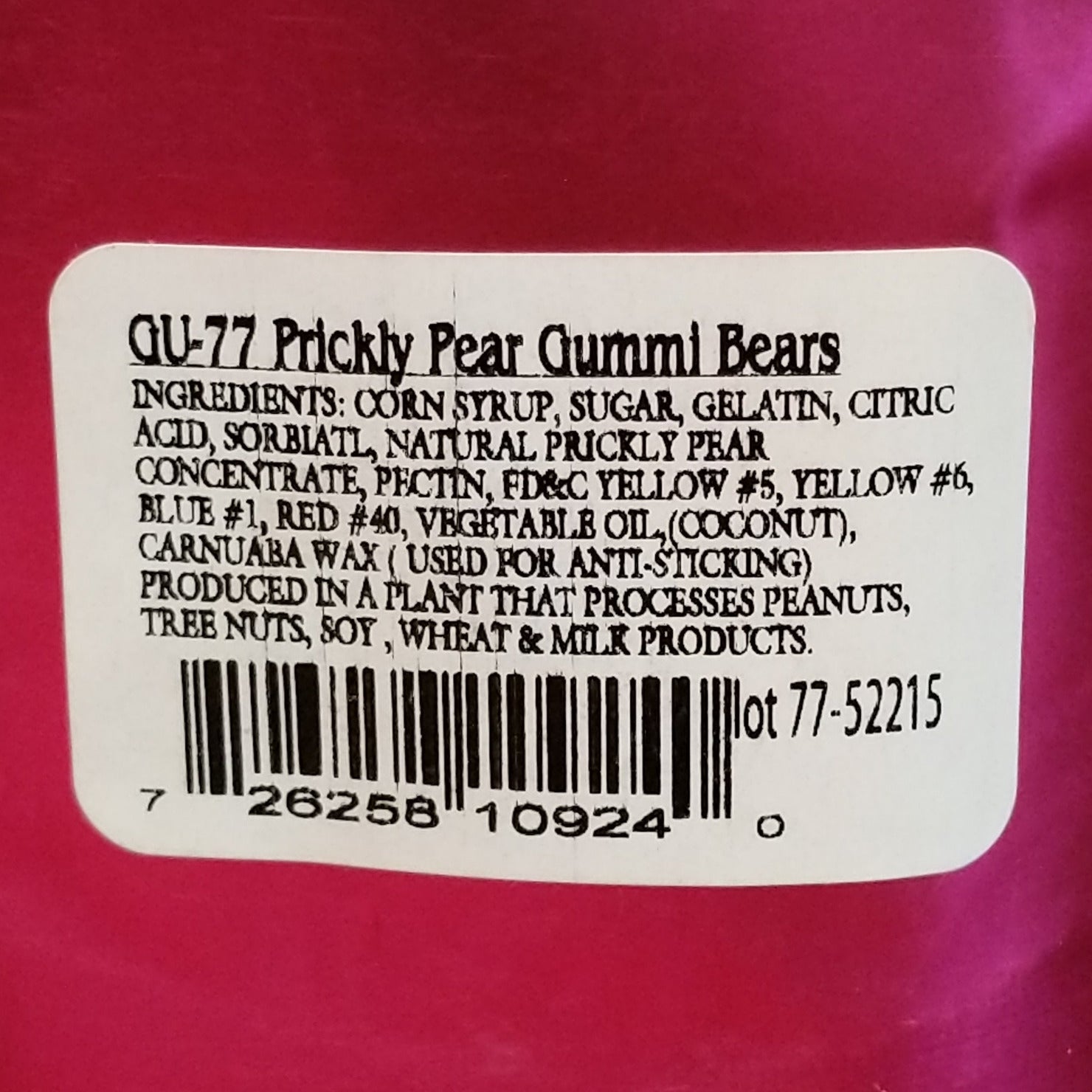 Colorful prickly pear gummy bears arranged in a pile, featuring vibrant pink and purple hues. Soft and chewy candy flavored with the sweet, fruity taste of prickly pear cactus fruit.