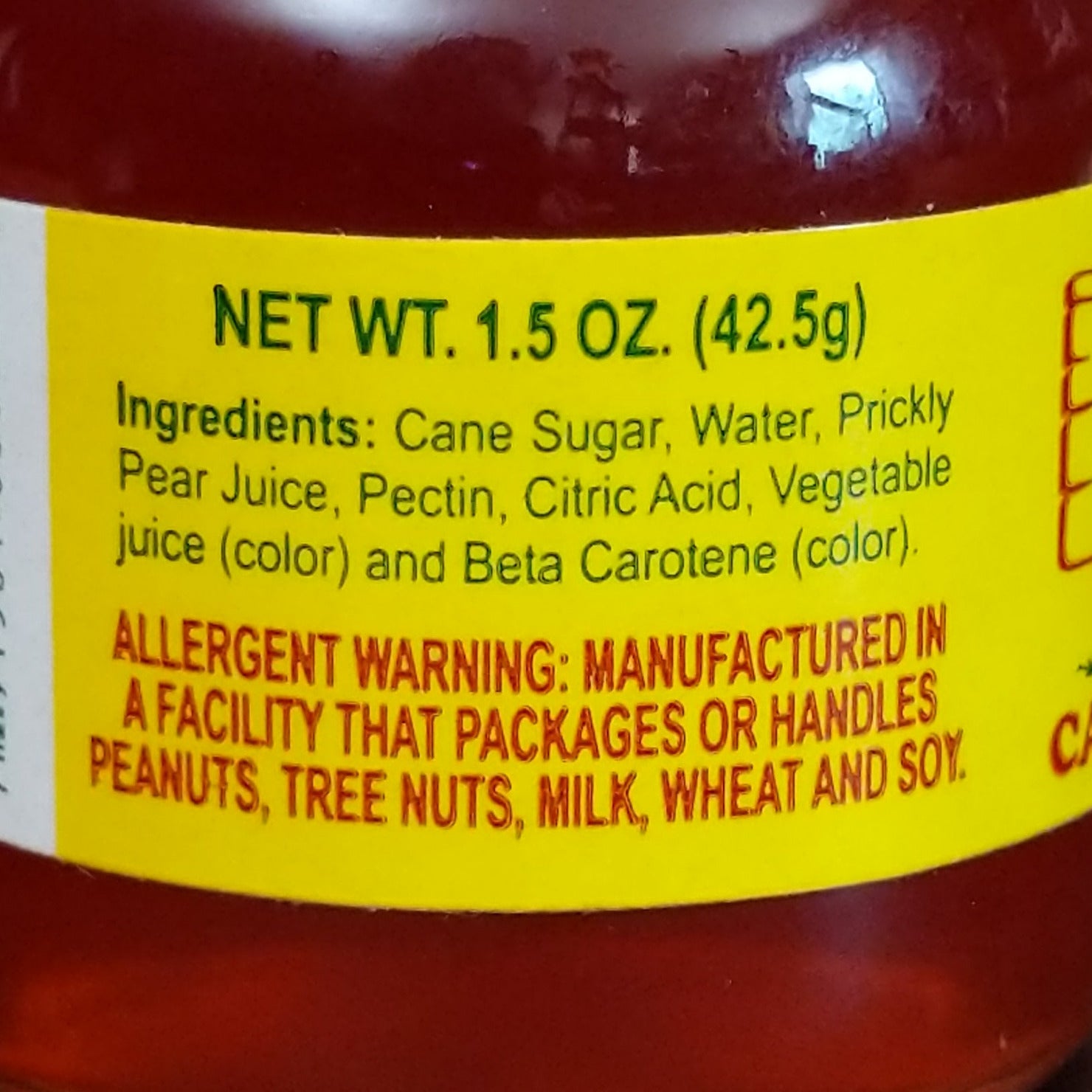 Closeup of ingredients for 1.5 oz jar of cactus jelly