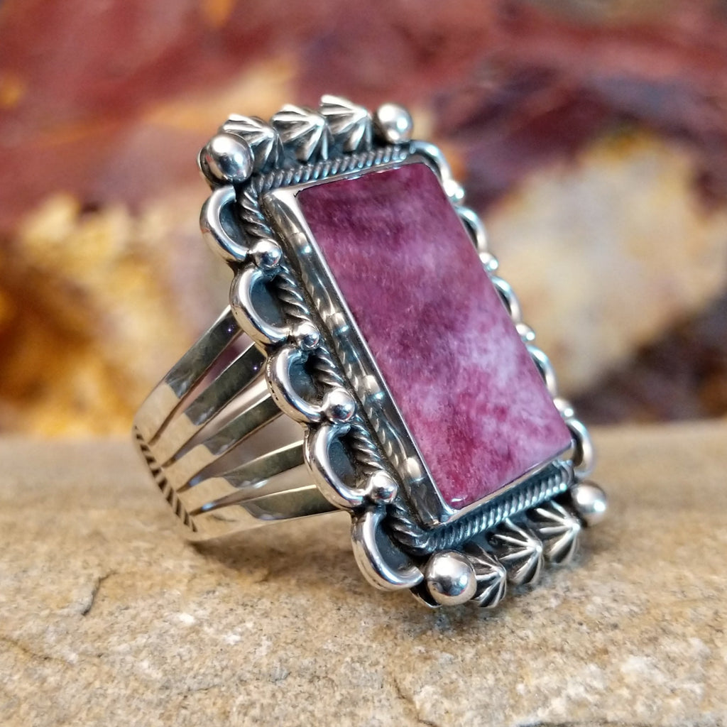 Rectangular purple spiny oyster shell framed by twisted rope, scalloped edges, dot work, and stars.